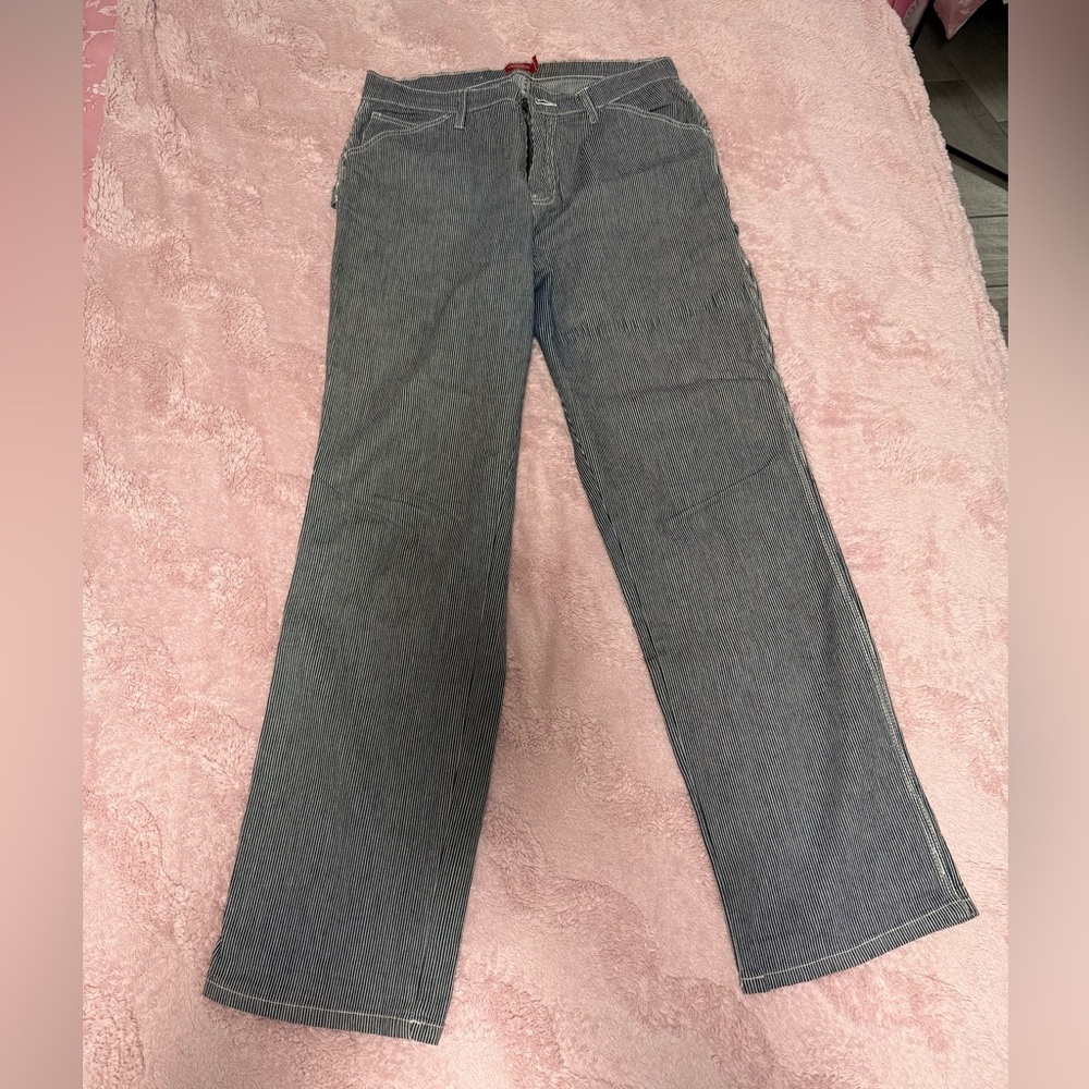Dickies Women's Striped Gray Straight Leg Jeans